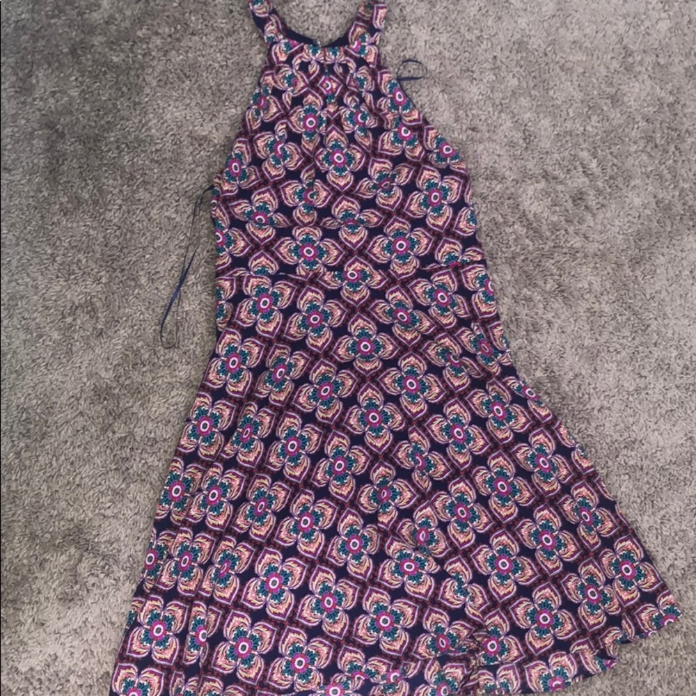 Floral medallion print halter top dress